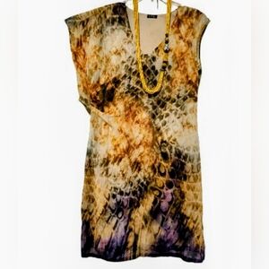 US12🍀Oltre Asymetric Silky Elegant Tie-Dye Midi Dress + Colier Gift